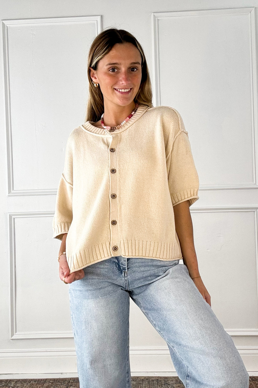 Effortless Knit Button Top
