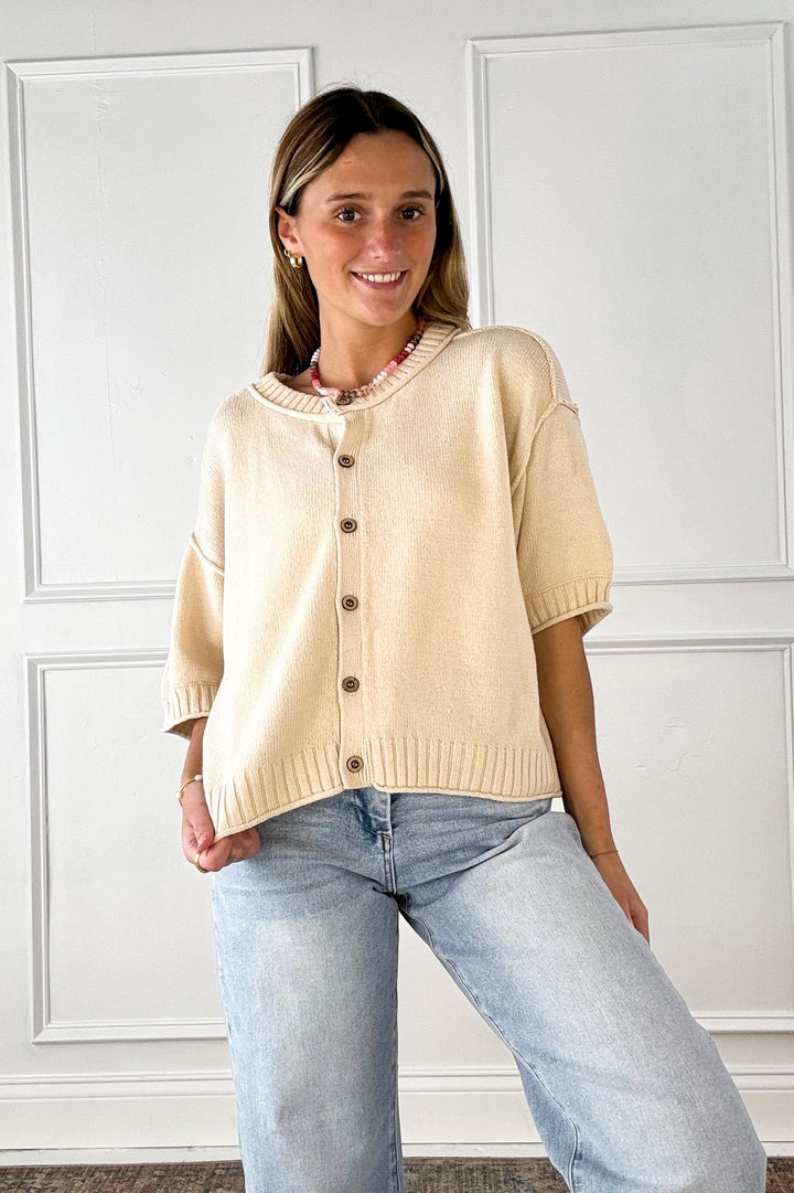 Effortless Knit Button Top