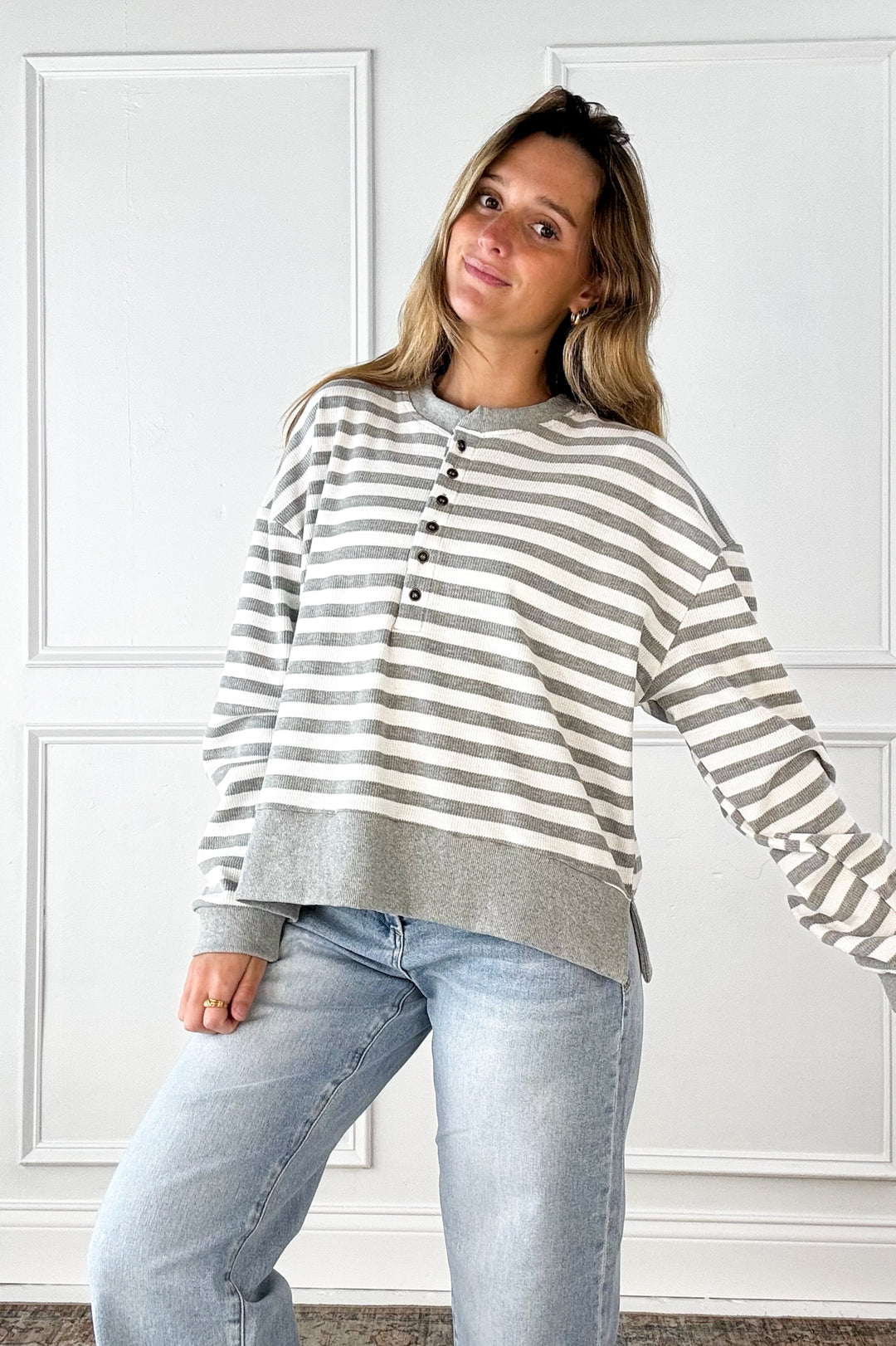 Soft Harbor Striped Henley Pullover