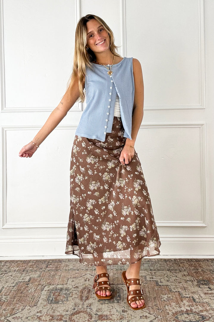 Mocha Blossom Midi Skirt