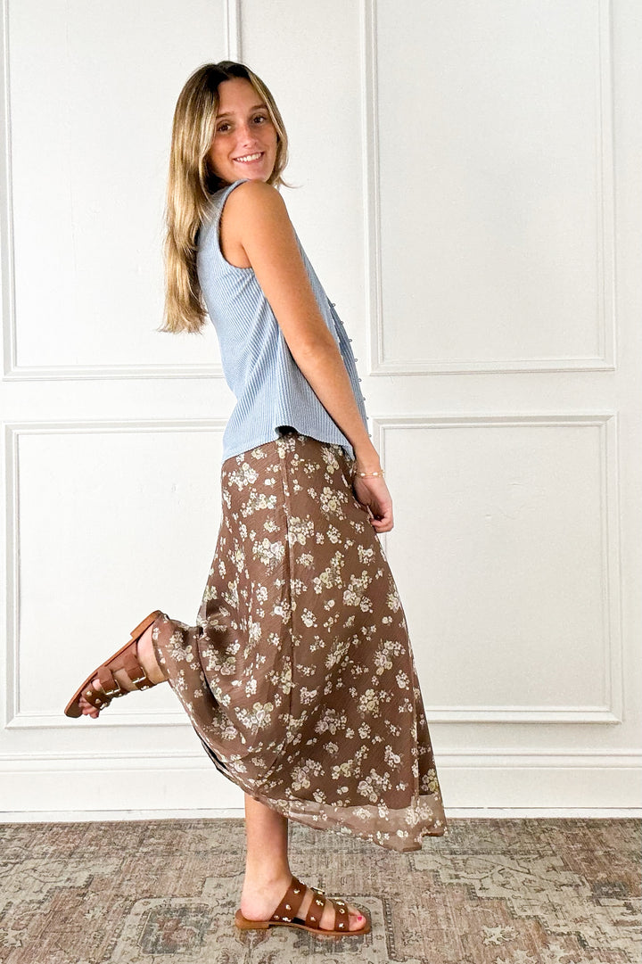 Mocha Blossom Midi Skirt