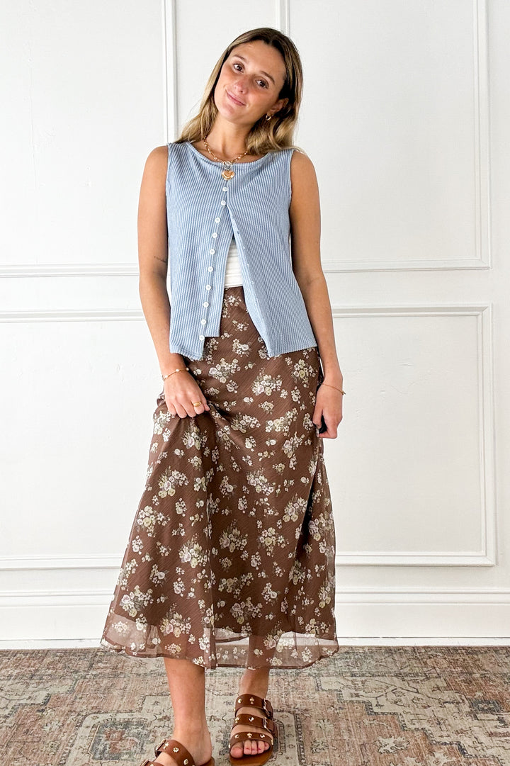 Mocha Blossom Midi Skirt