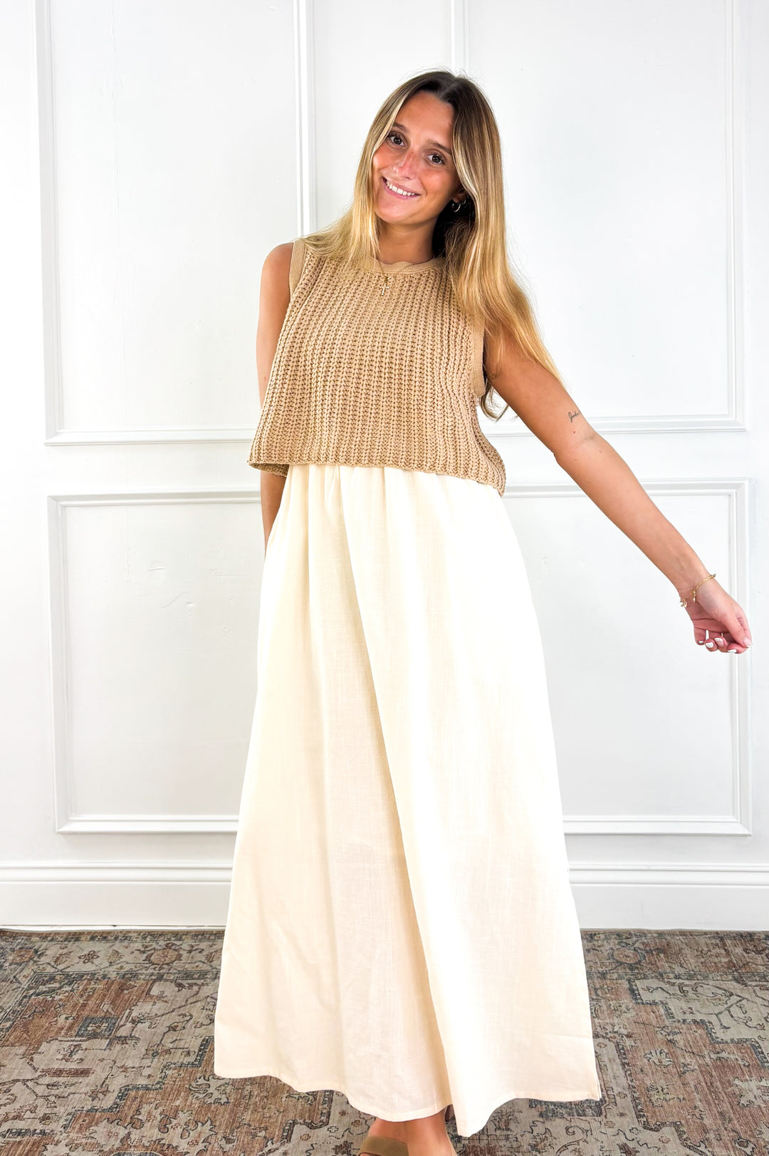 Latte & Cream Sweater Midi Dress