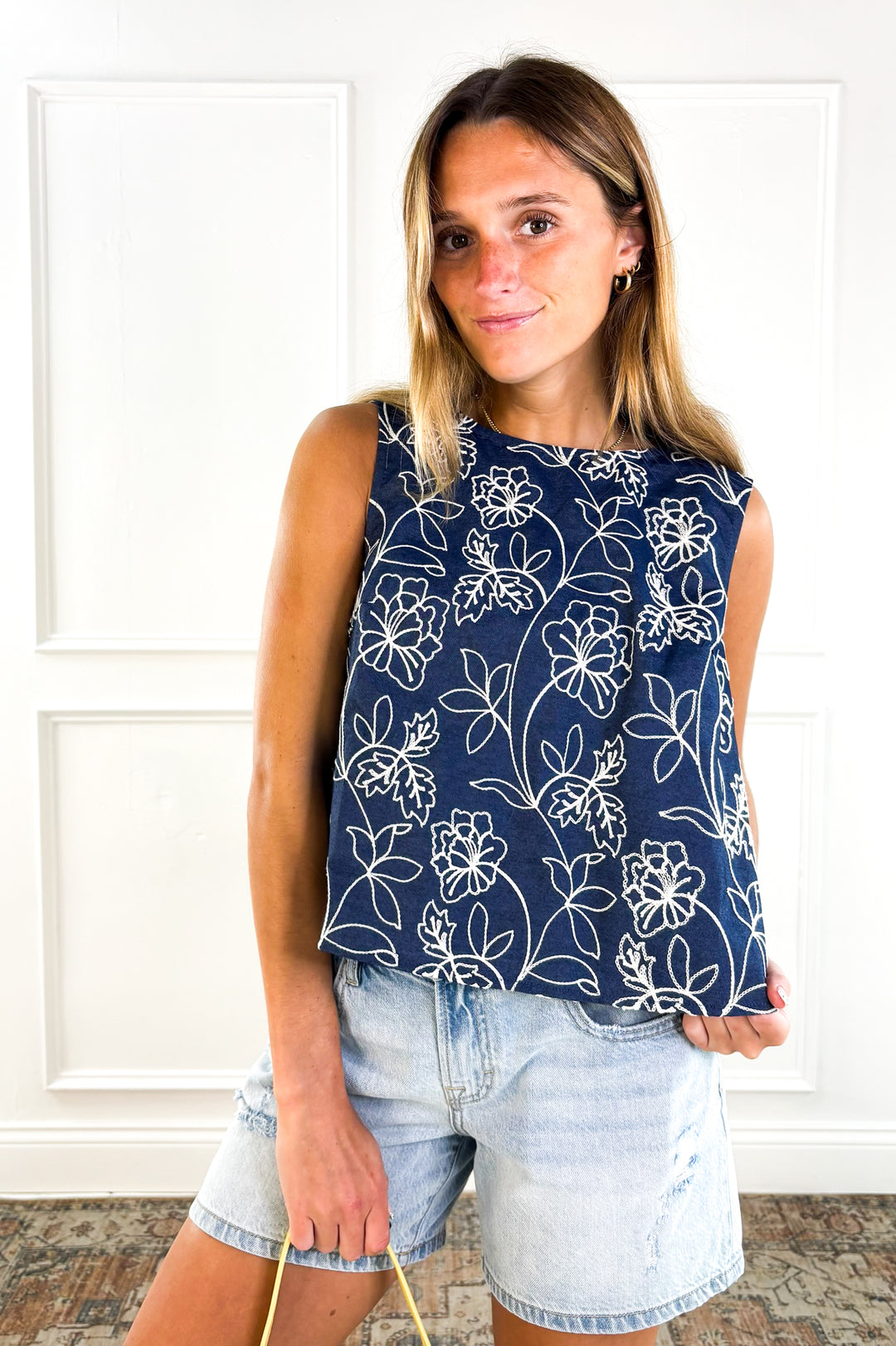 Coastal Day Chambray Embroidered Blouse
