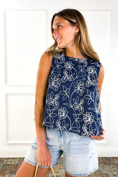 Coastal Day Chambray Embroidered Blouse