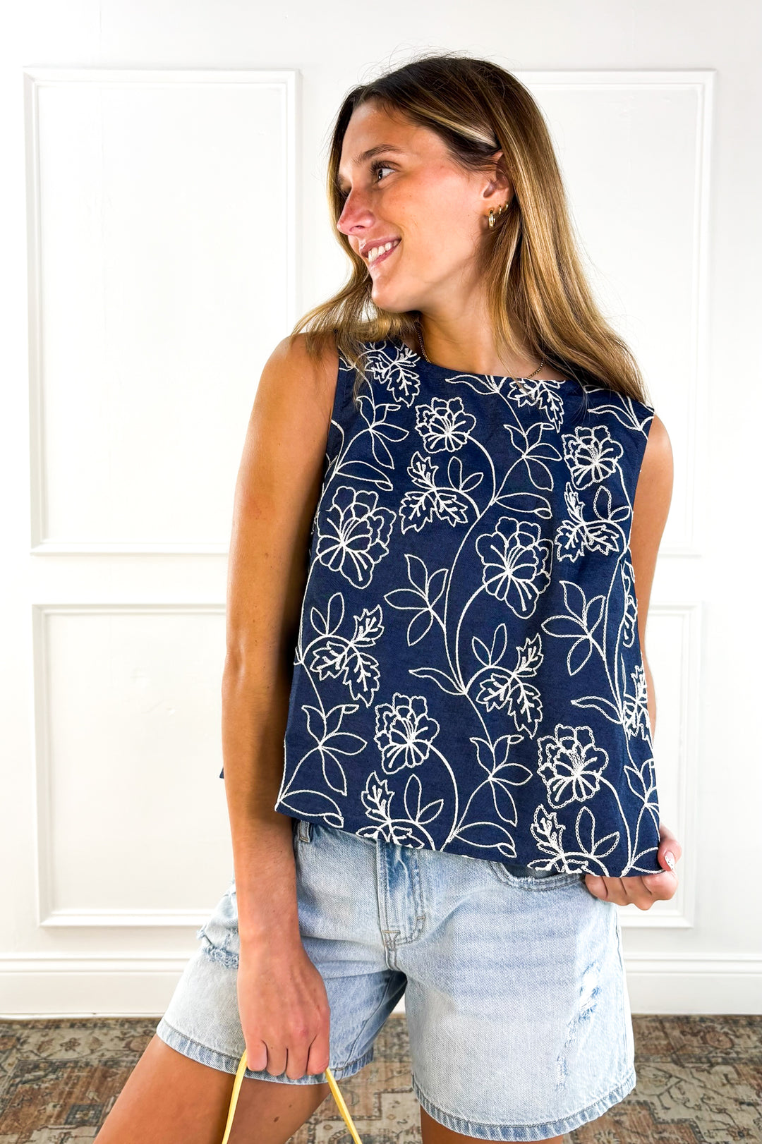 Coastal Day Chambray Embroidered Blouse