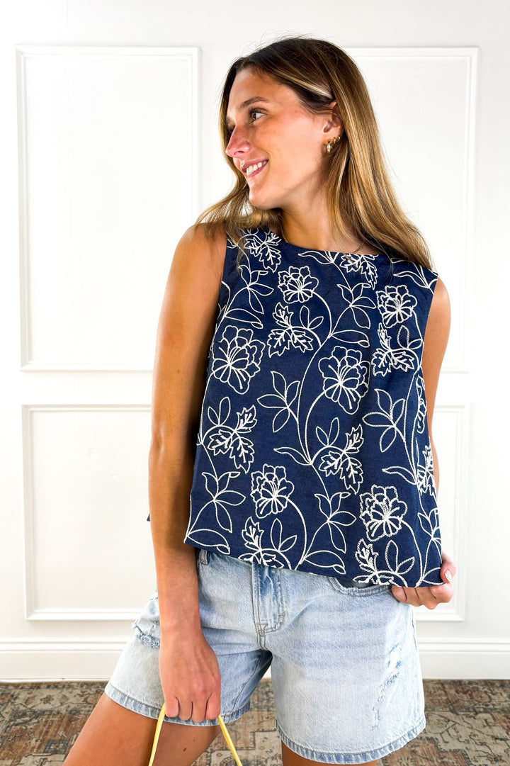 Coastal Day Chambray Embroidered Blouse