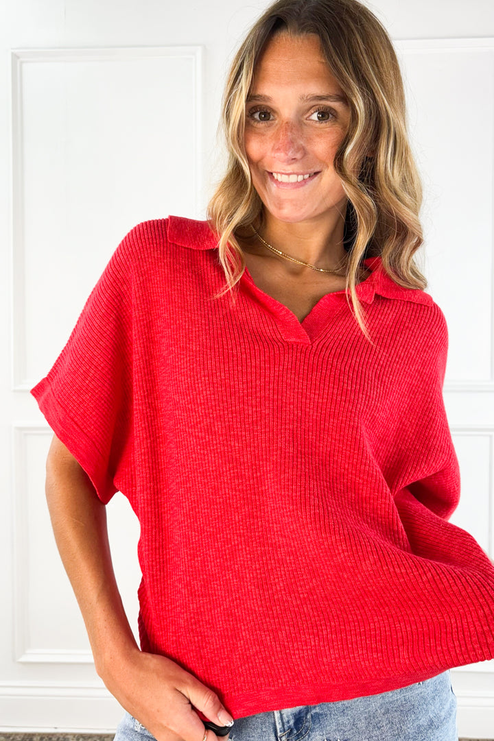 Poppy Breeze Collared Knit Top