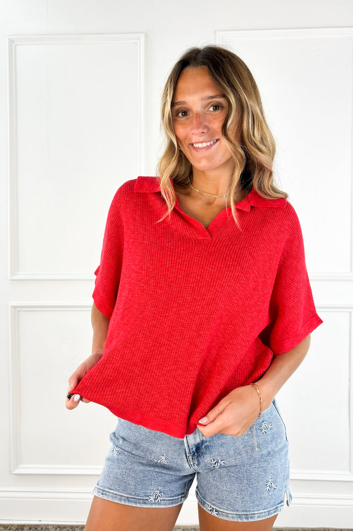 Poppy Breeze Collared Knit Top