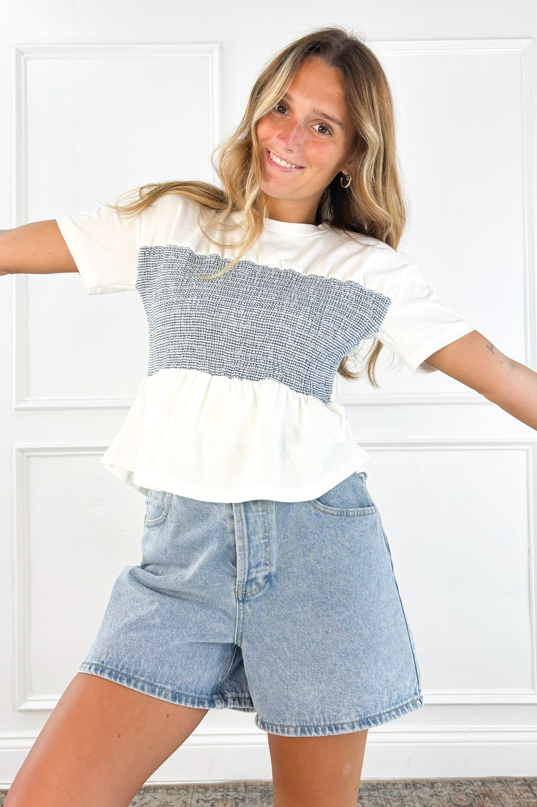 Smocked Away Babydoll Tee