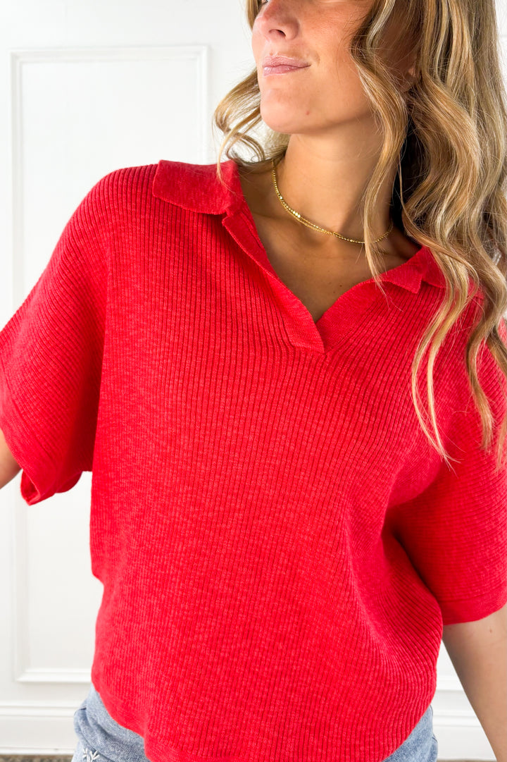 Poppy Breeze Collared Knit Top