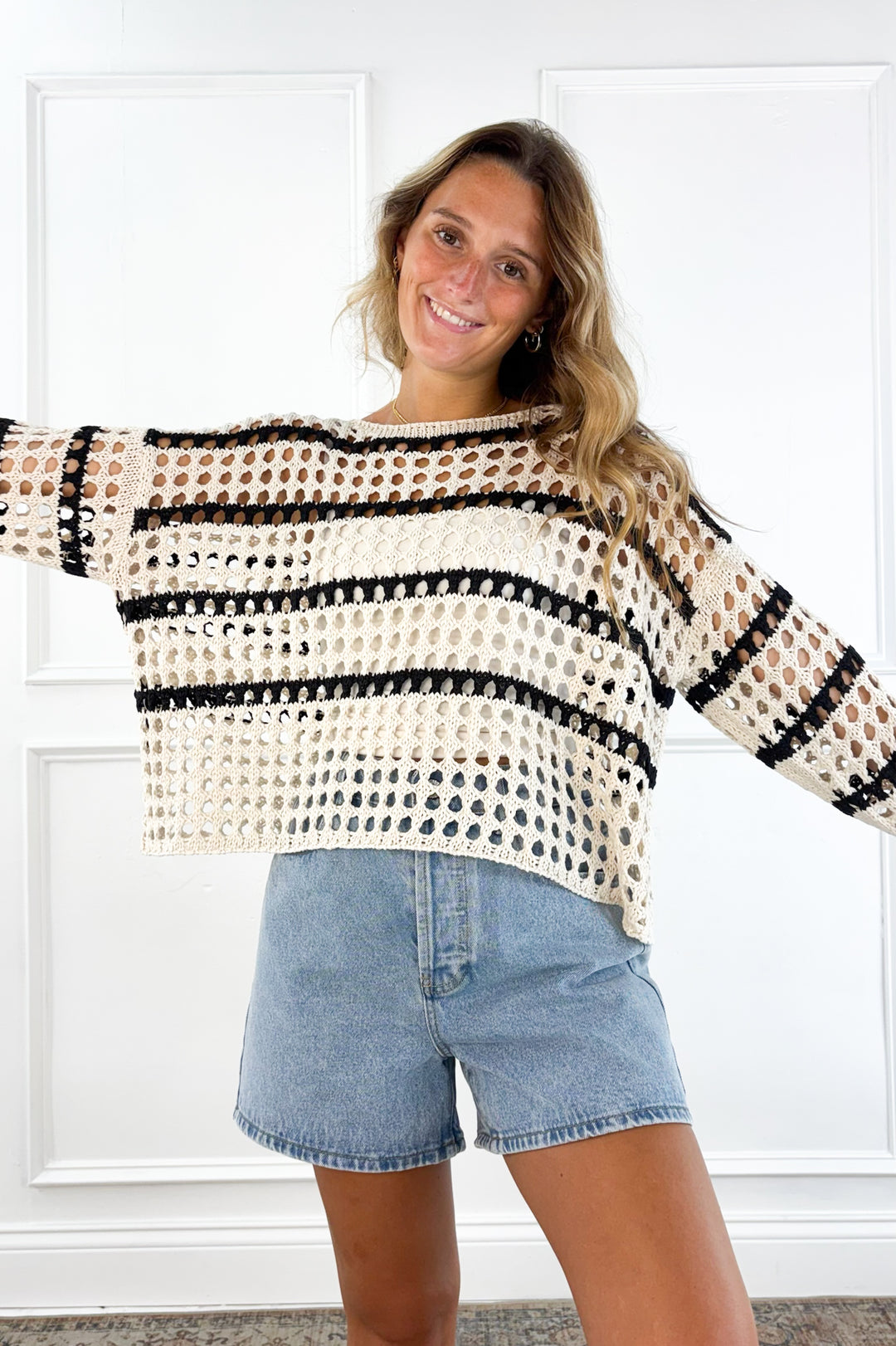 Harbor Stripe Open Knit Sweater