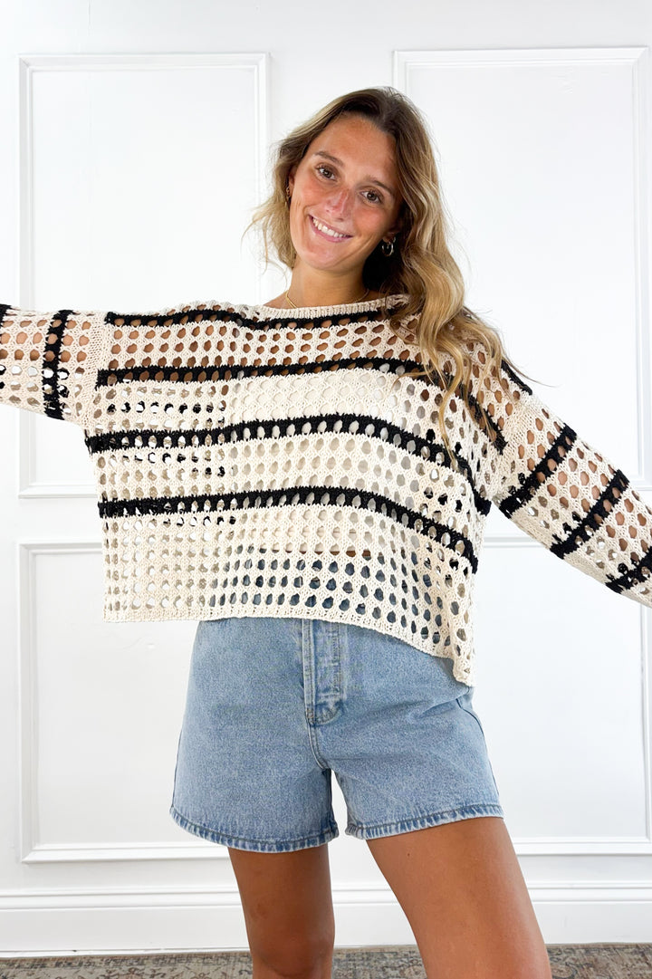 Harbor Stripe Open Knit Sweater