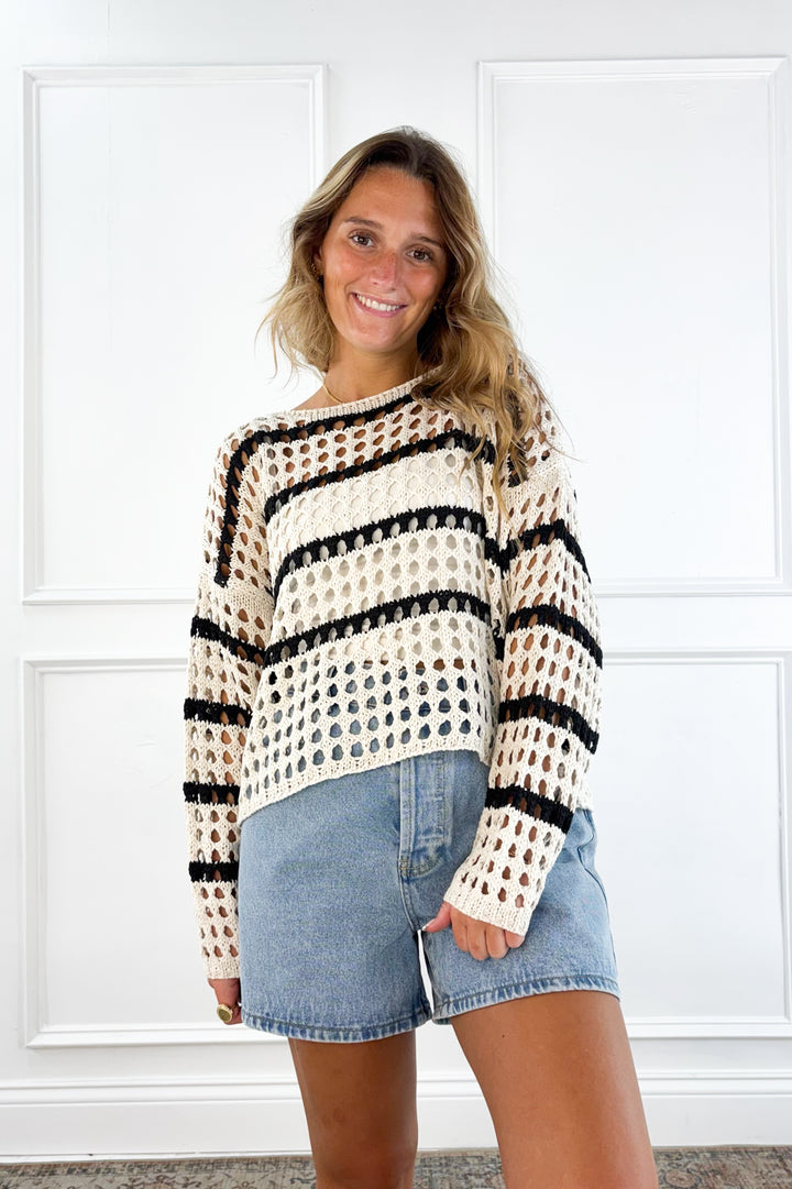 Harbor Stripe Open Knit Sweater