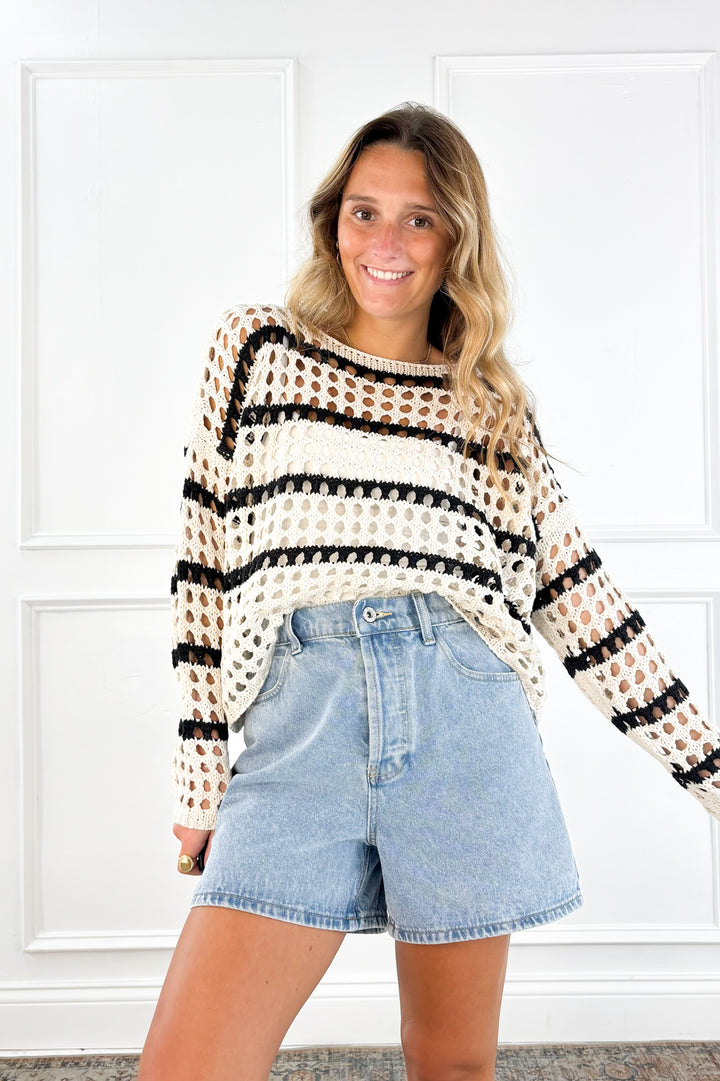 Harbor Stripe Open Knit Sweater