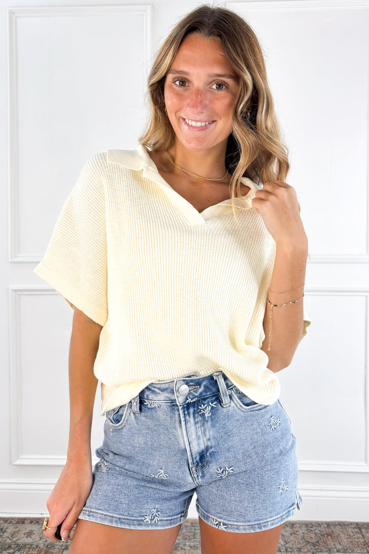 Poppy Breeze Collared Knit Top