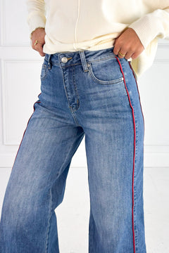 Side Piping Wide Leg Cropped Denim