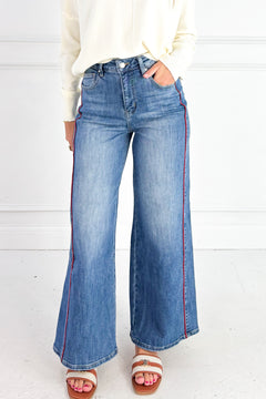 Side Piping Wide Leg Cropped Denim