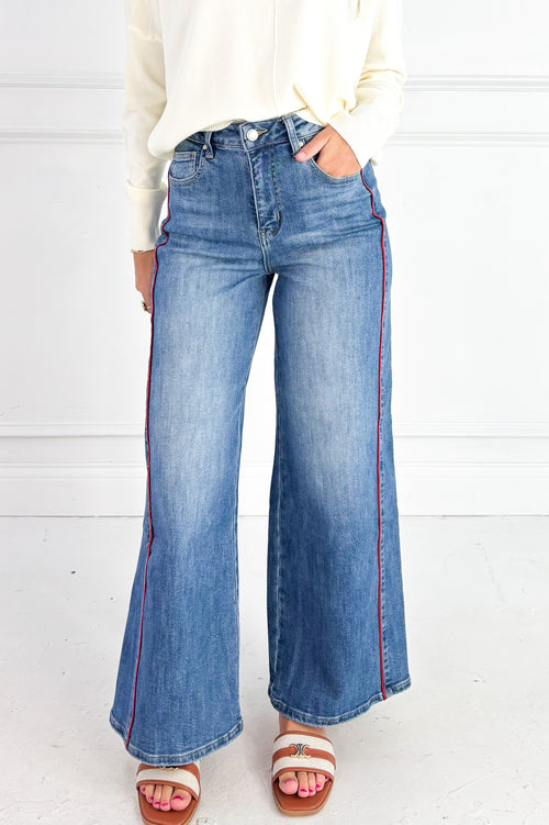 Side Piping Wide Leg Cropped Denim