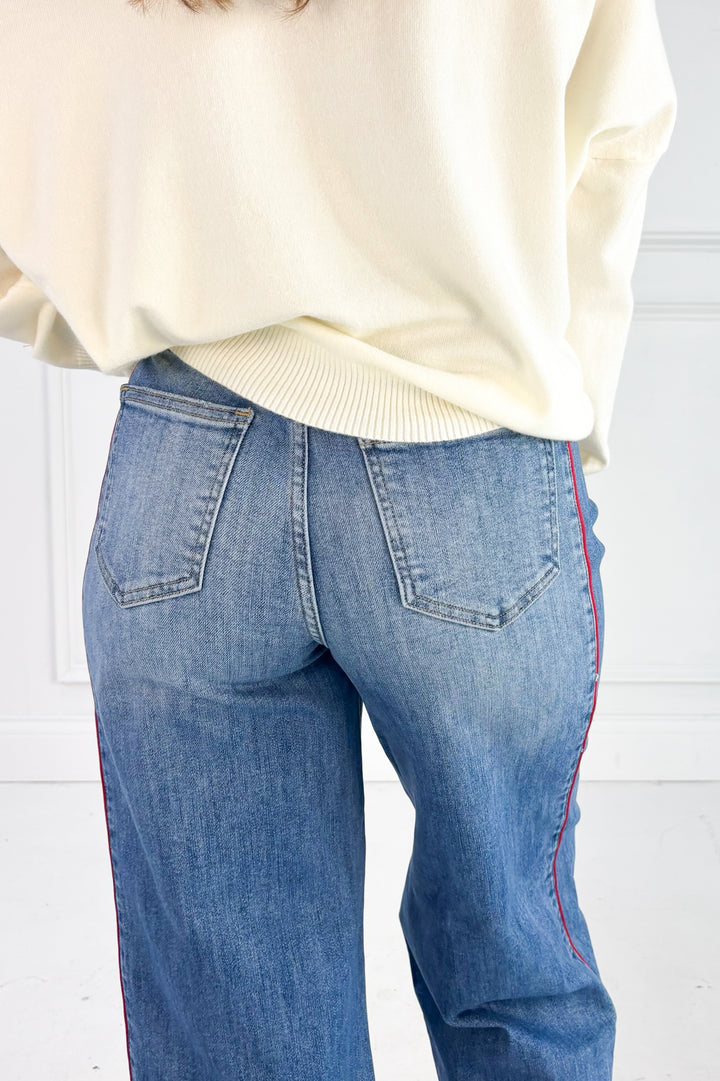 Side Piping Wide Leg Cropped Denim