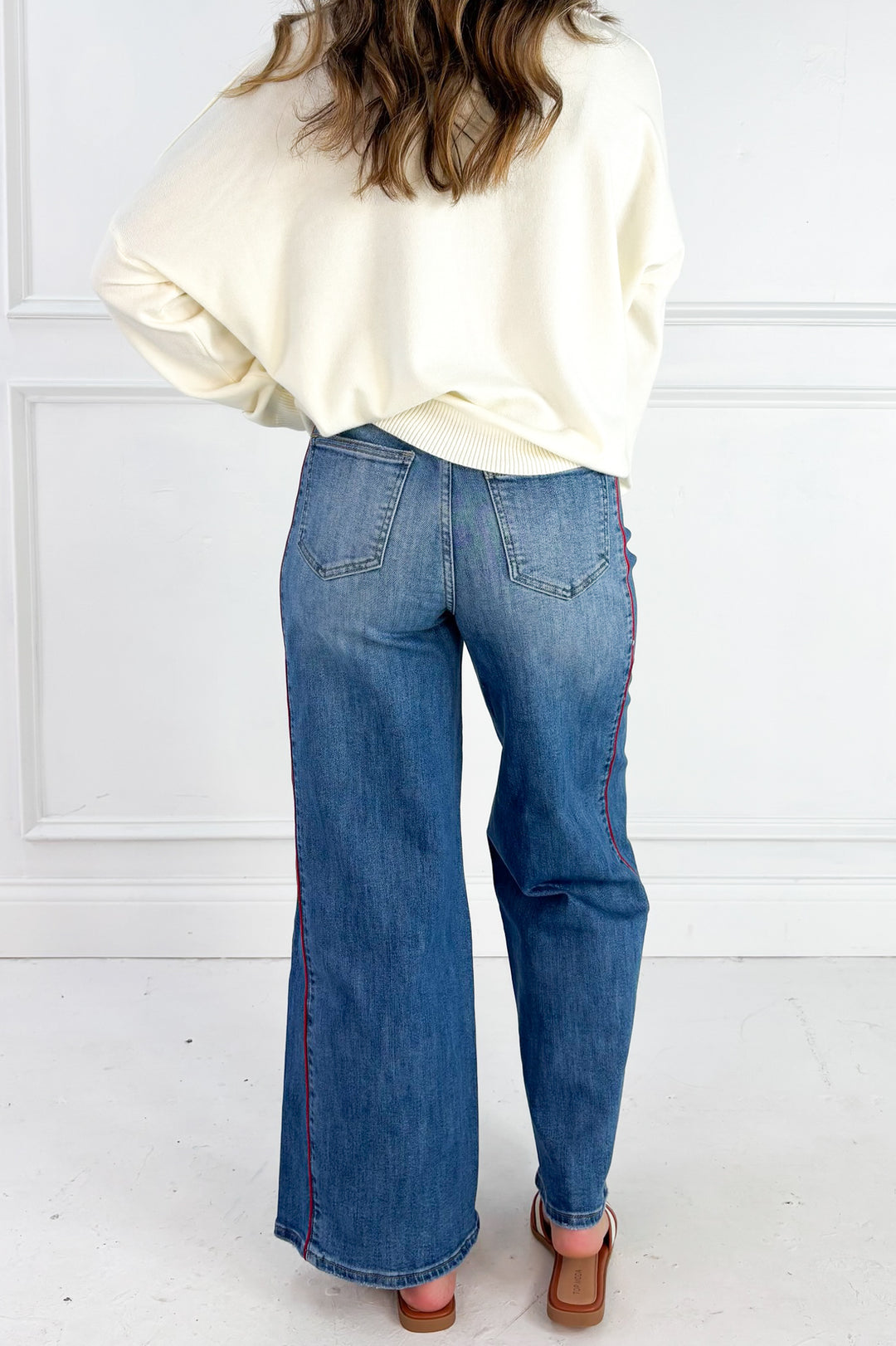 Side Piping Wide Leg Cropped Denim