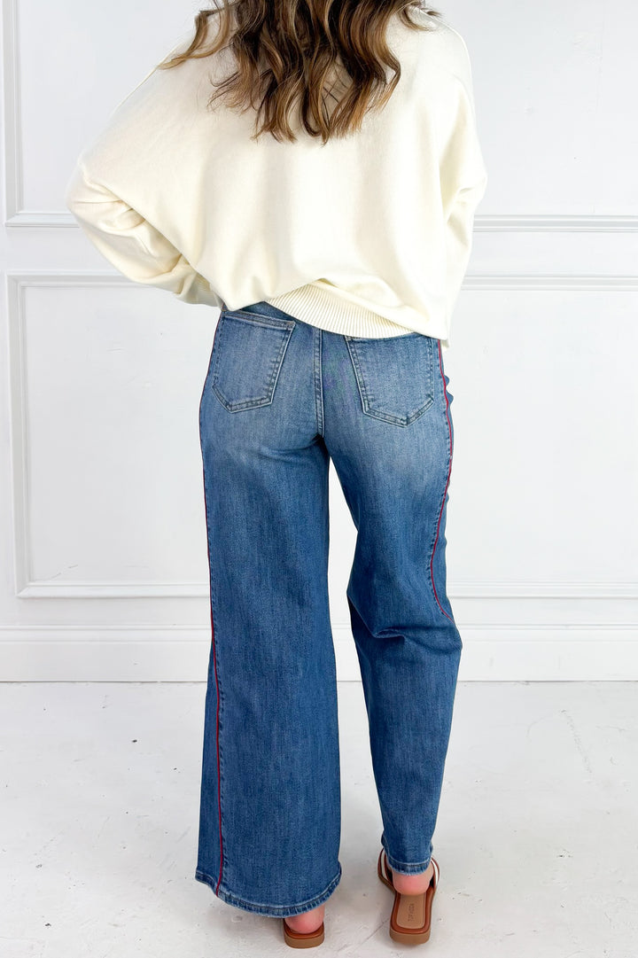 Side Piping Wide Leg Cropped Denim