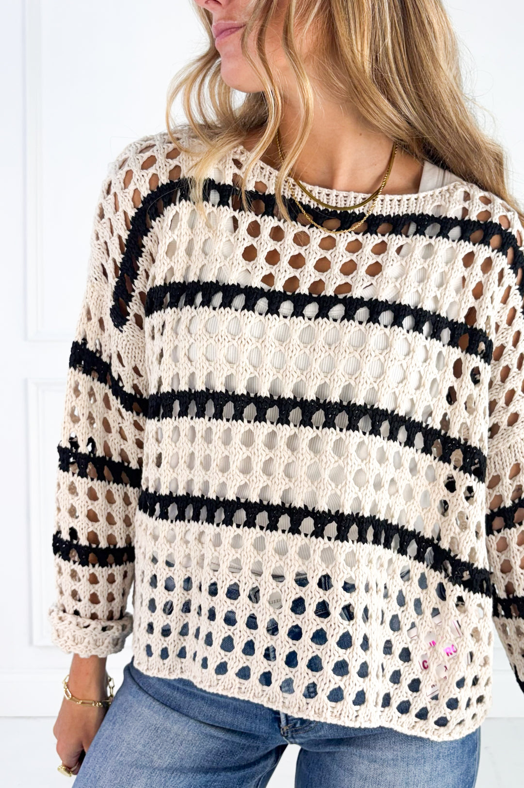 Harbor Stripe Open Knit Sweater