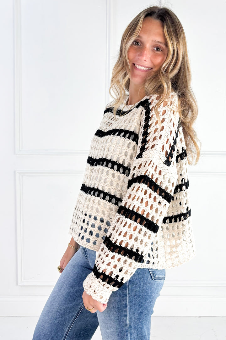Harbor Stripe Open Knit Sweater