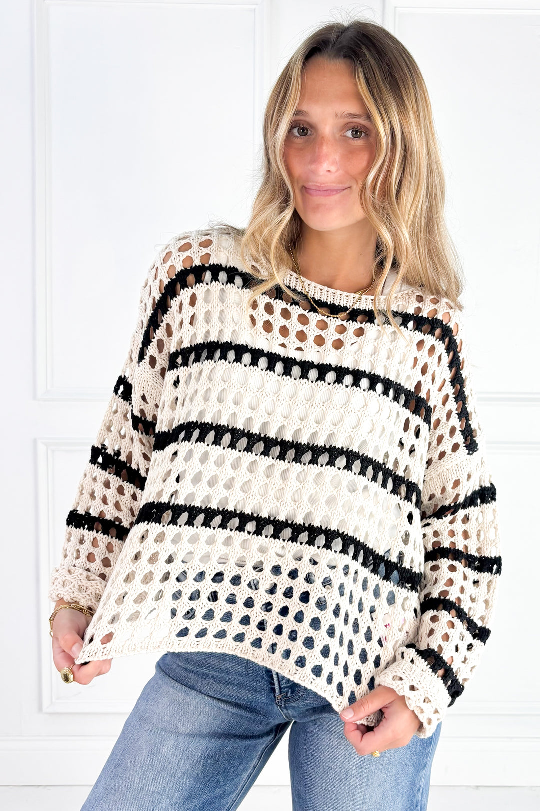 Harbor Stripe Open Knit Sweater