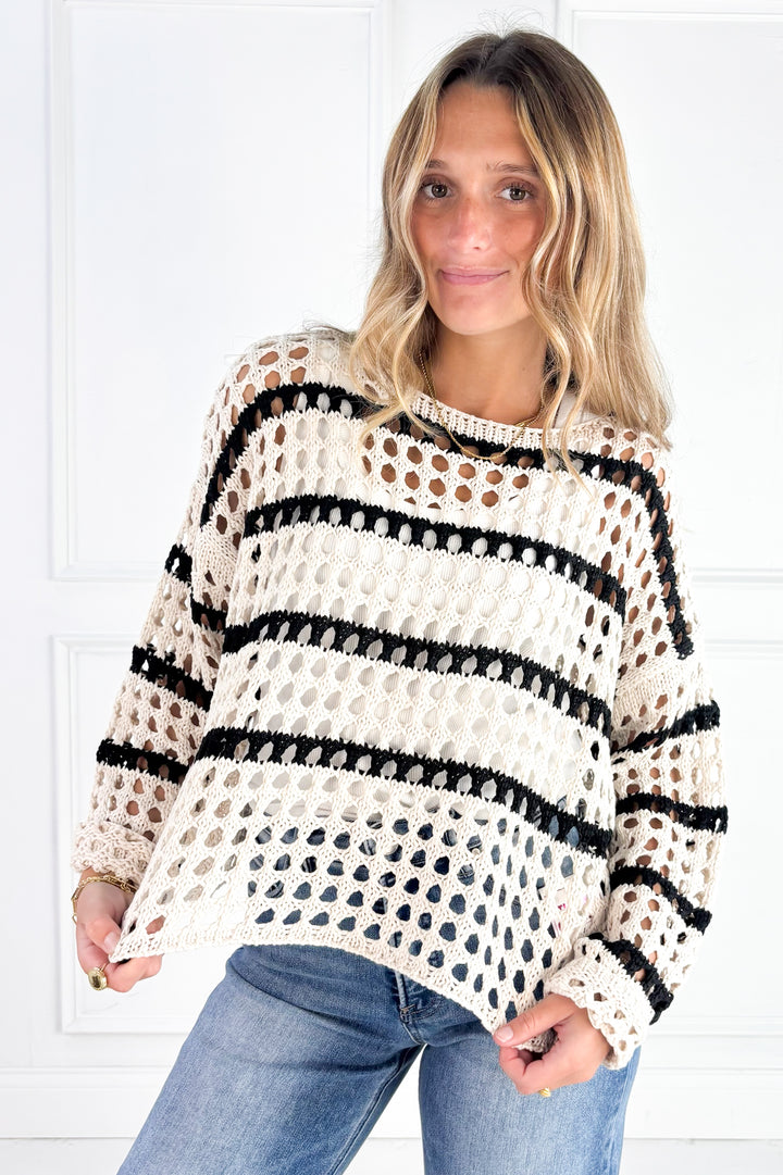 Harbor Stripe Open Knit Sweater