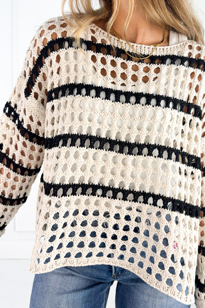 Harbor Stripe Open Knit Sweater