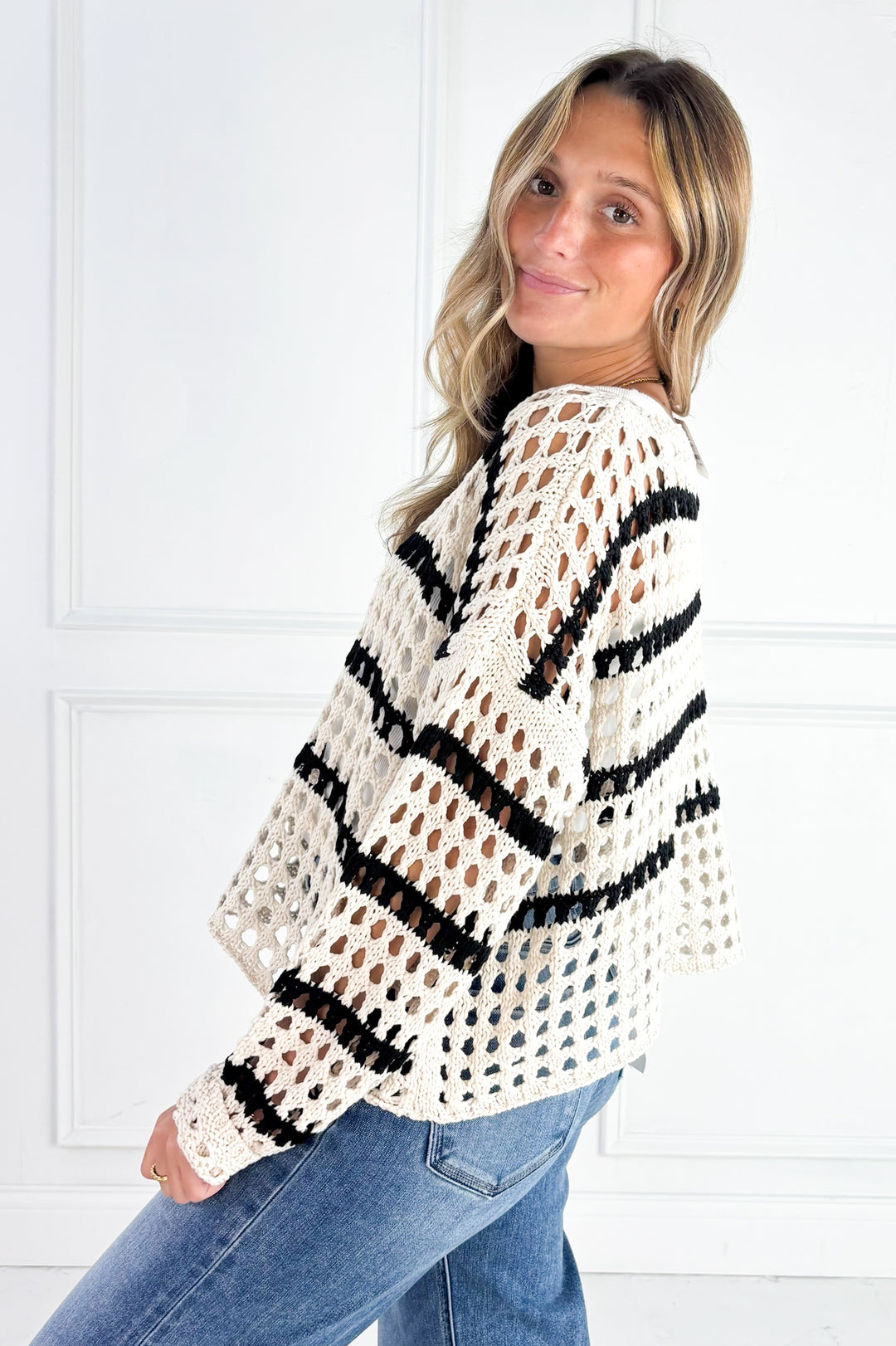 Harbor Stripe Open Knit Sweater