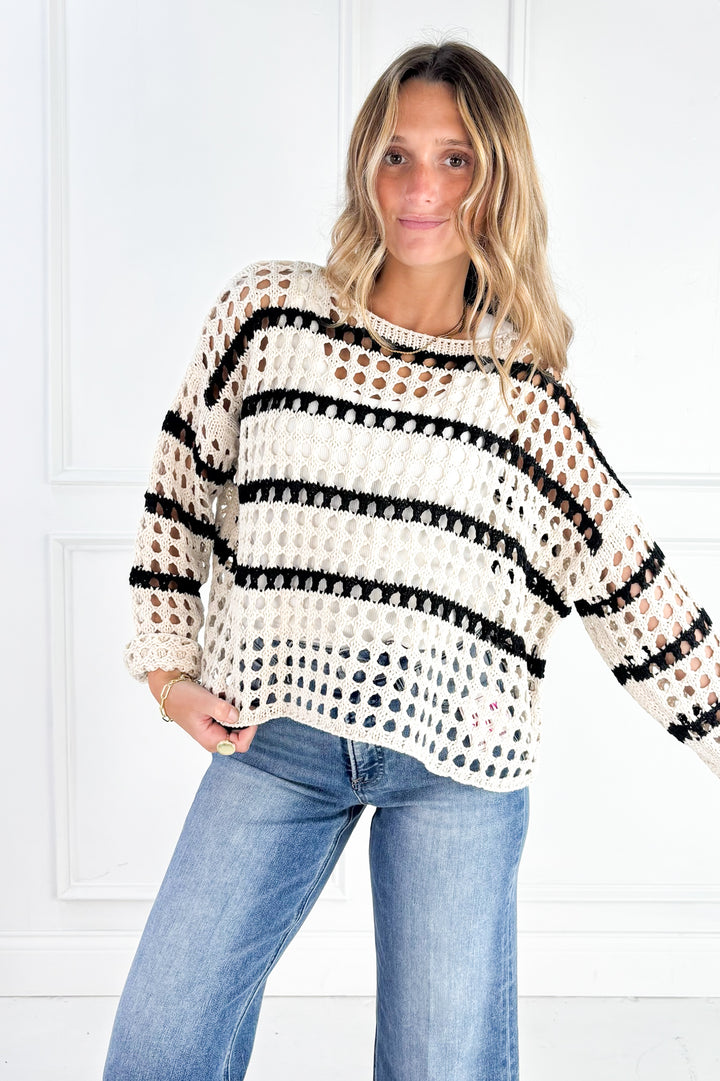 Harbor Stripe Open Knit Sweater