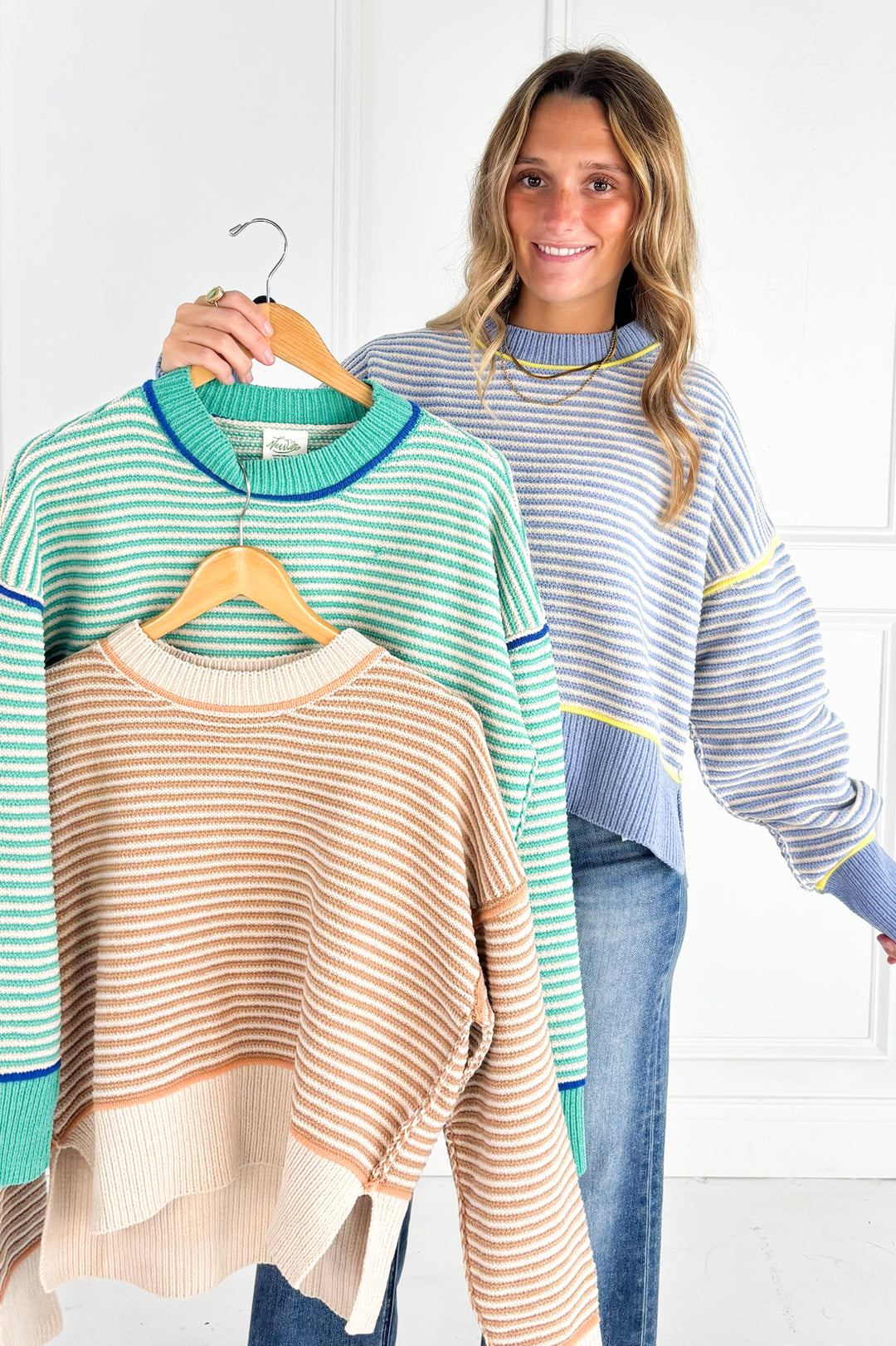 Contrast Trim Stripe Knit Sweater
