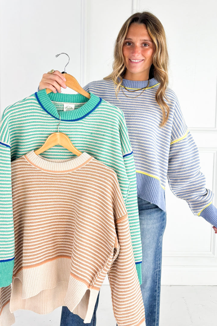 Contrast Trim Stripe Knit Sweater