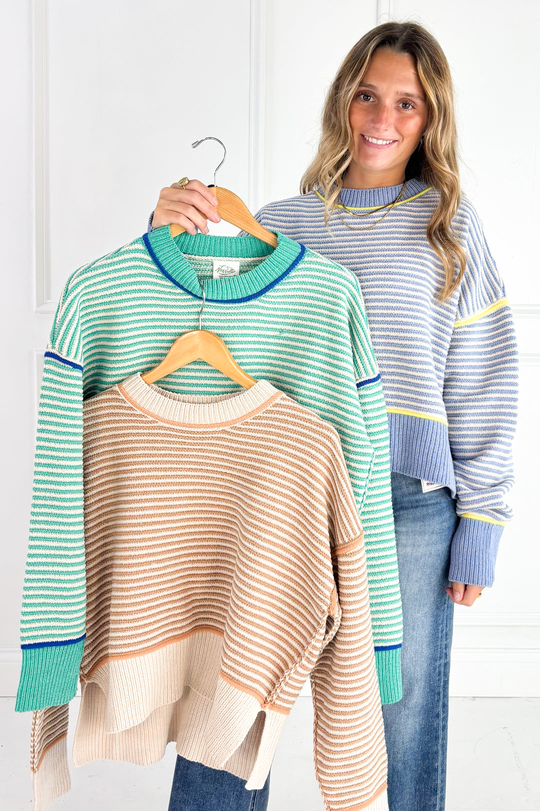 Contrast Trim Stripe Knit Sweater