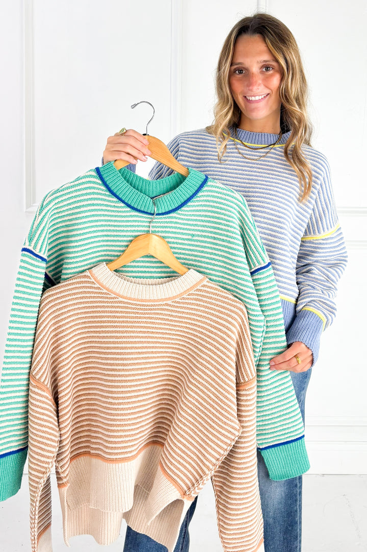 Contrast Trim Stripe Knit Sweater