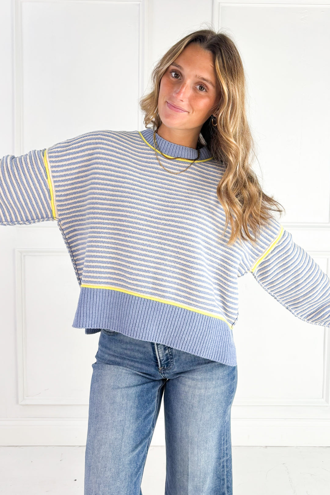 Contrast Trim Stripe Knit Sweater