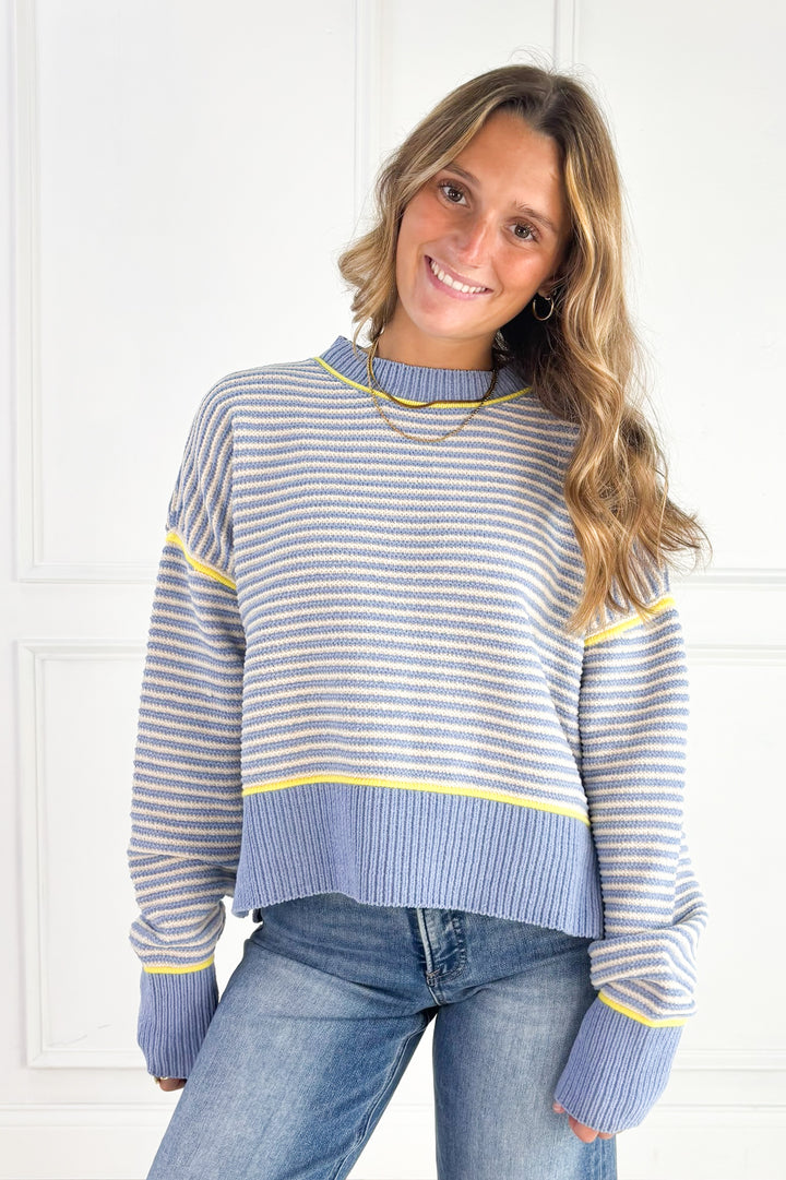 Contrast Trim Stripe Knit Sweater