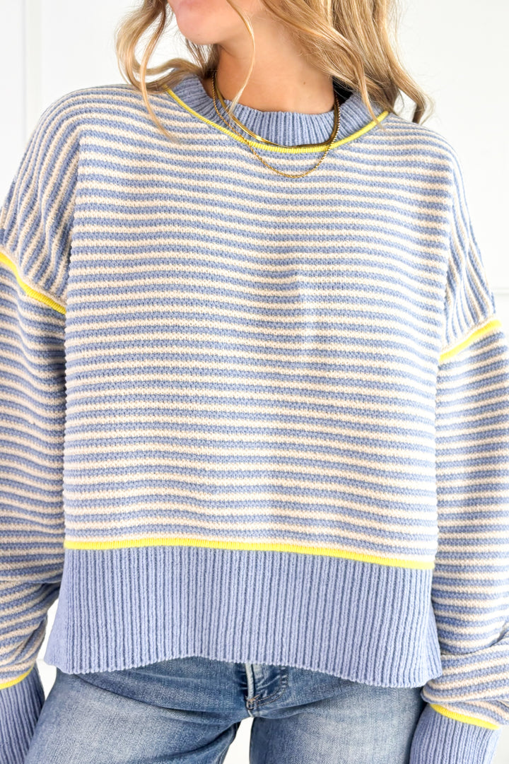 Contrast Trim Stripe Knit Sweater