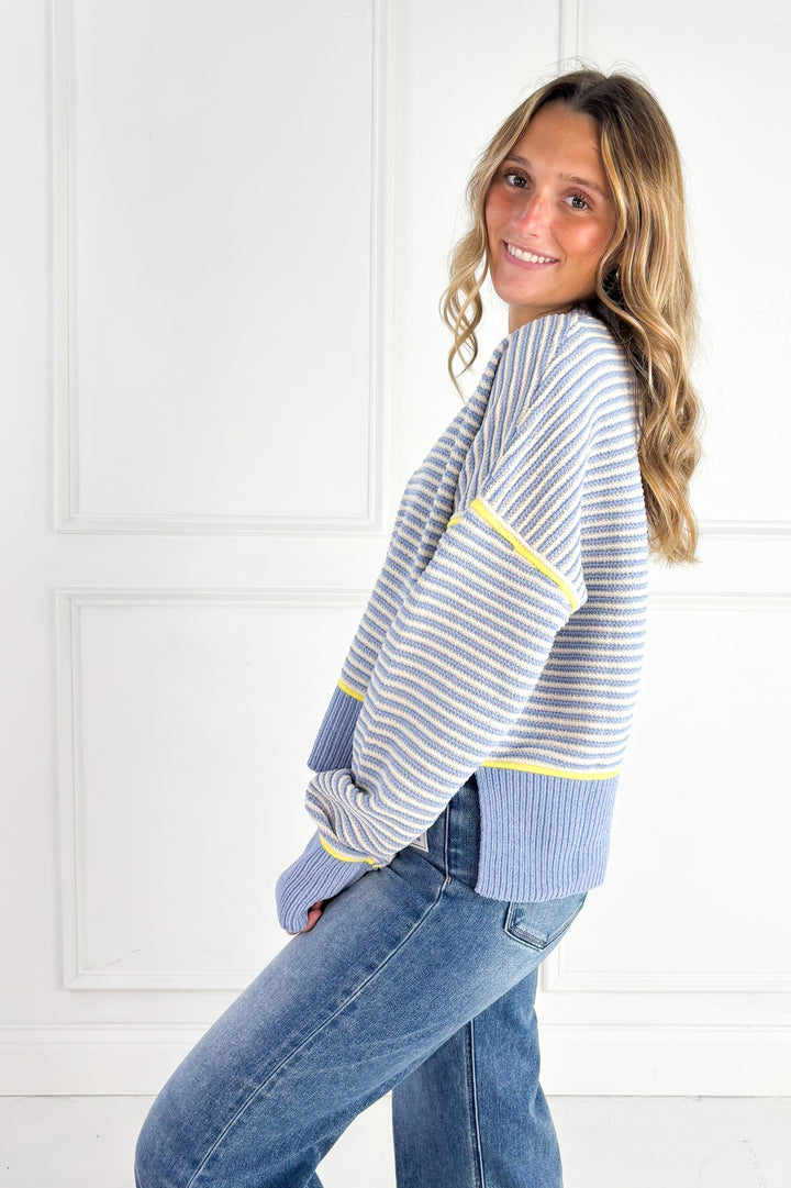 Contrast Trim Stripe Knit Sweater
