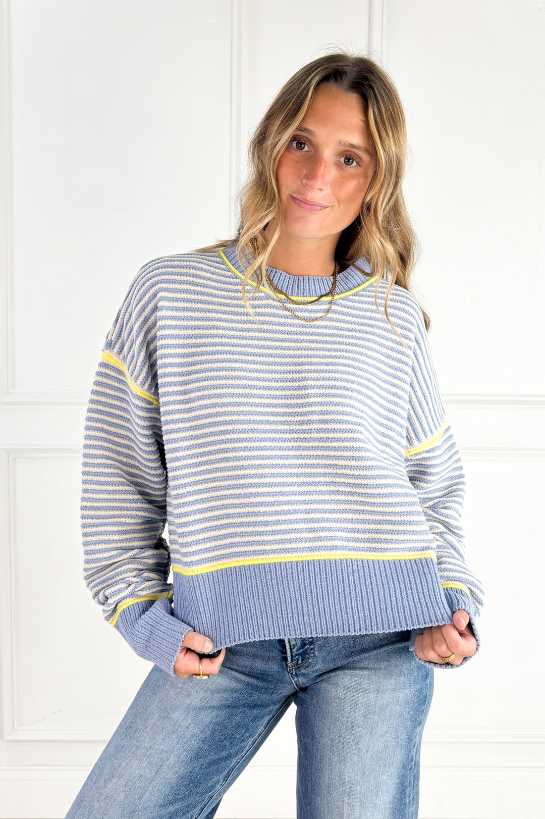 Contrast Trim Stripe Knit Sweater