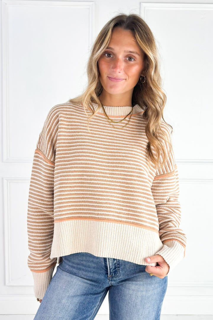 Contrast Trim Stripe Knit Sweater