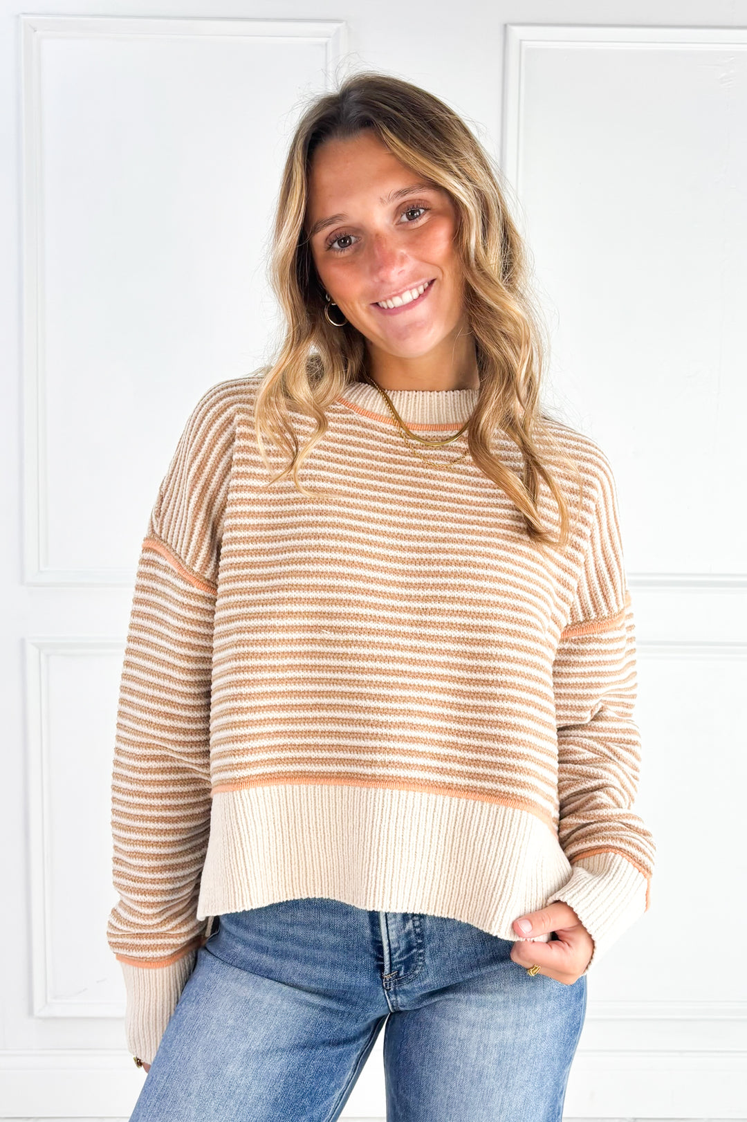 Contrast Trim Stripe Knit Sweater