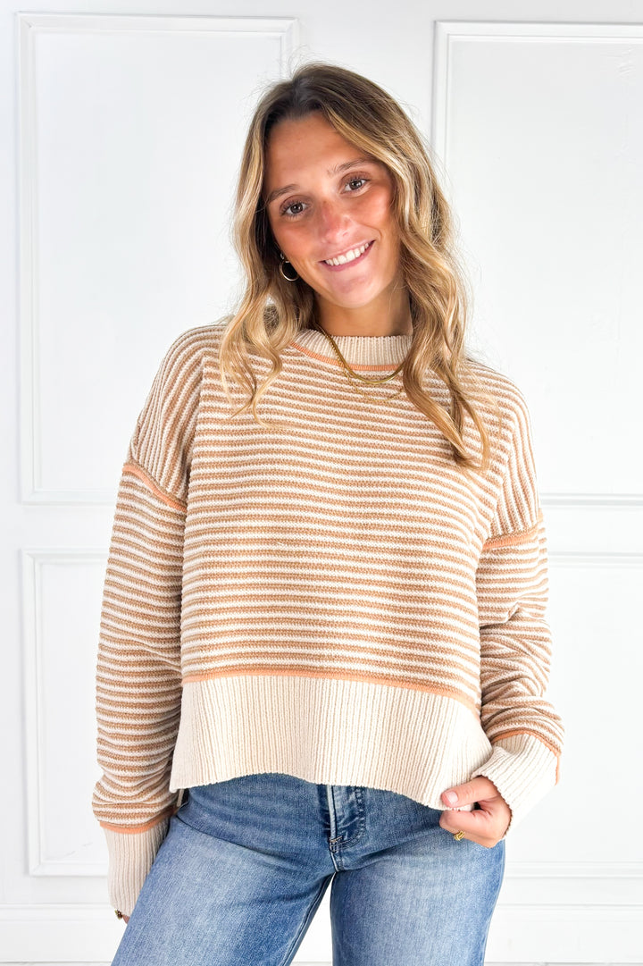 Contrast Trim Stripe Knit Sweater
