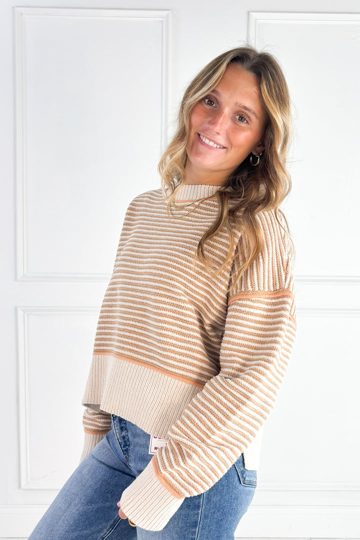 Contrast Trim Stripe Knit Sweater