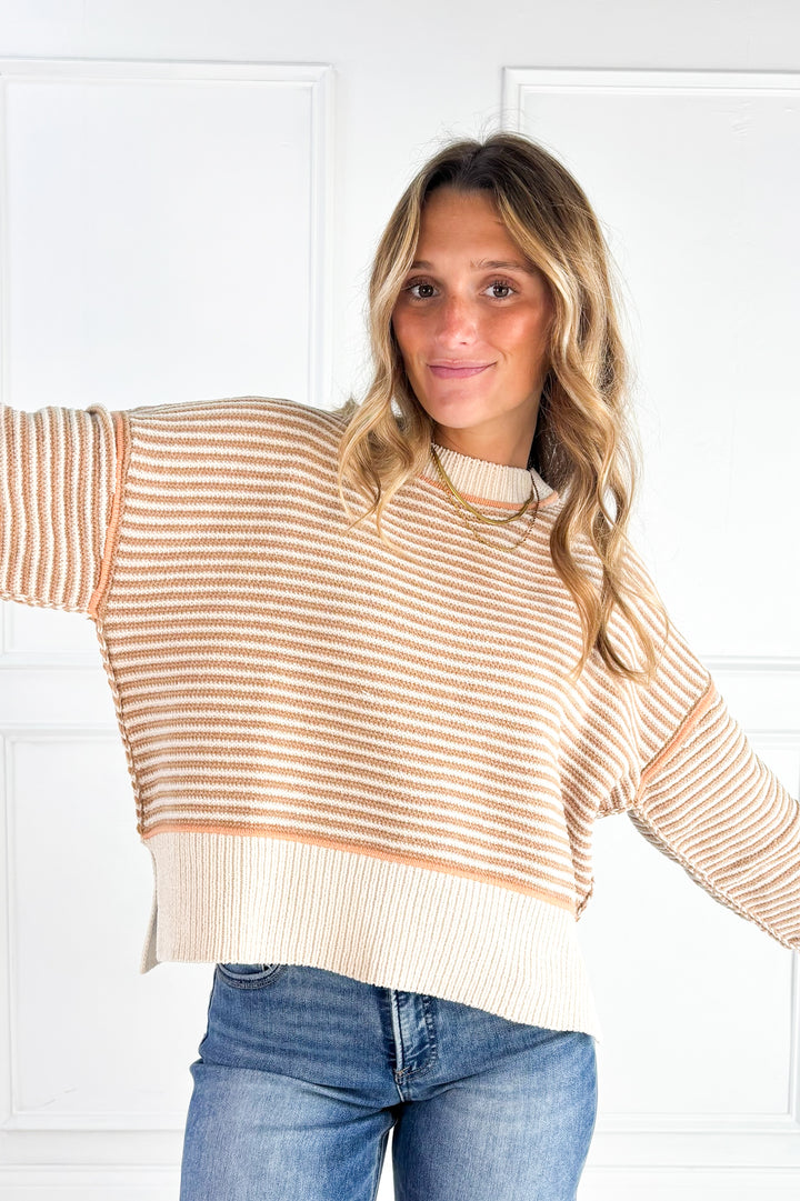 Contrast Trim Stripe Knit Sweater