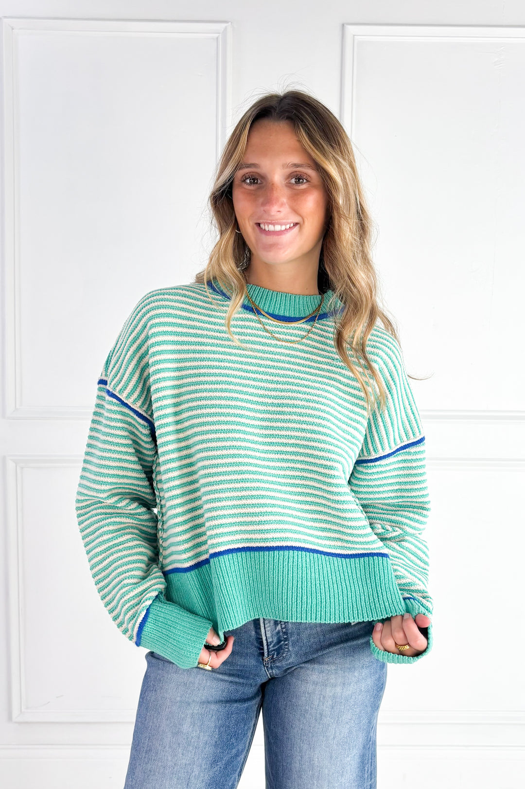 Contrast Trim Stripe Knit Sweater
