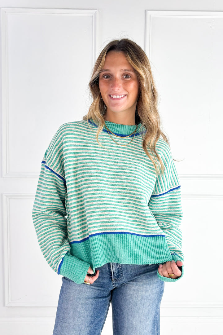 Contrast Trim Stripe Knit Sweater