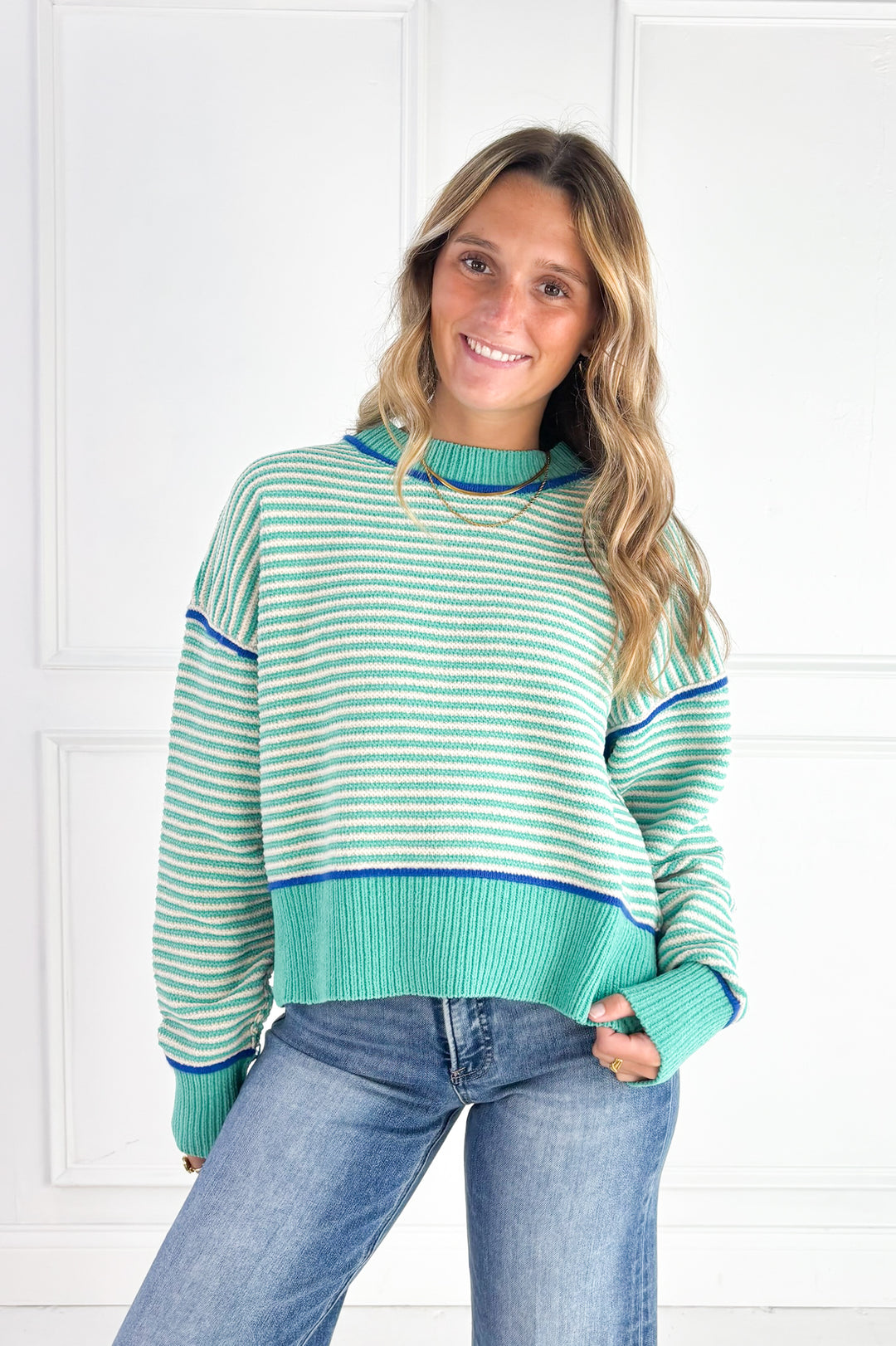 Contrast Trim Stripe Knit Sweater